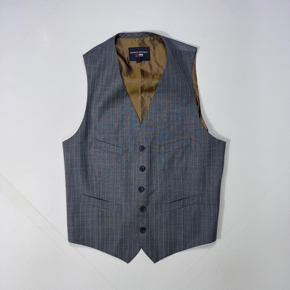 Banana Republic Mad Men Charcoal Pinstripe Wool Suit Vest 42R Waistcoat Luxury